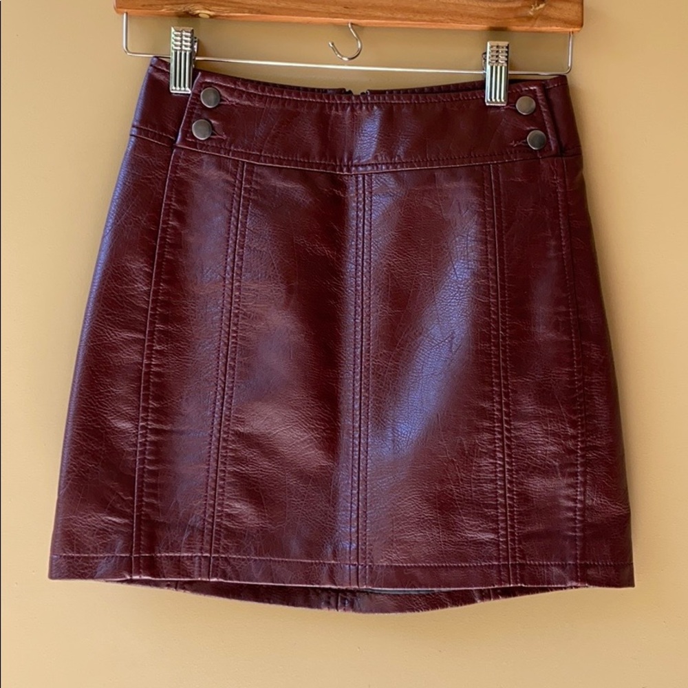 Free People Vegan Red-Brown leather mini skirt.